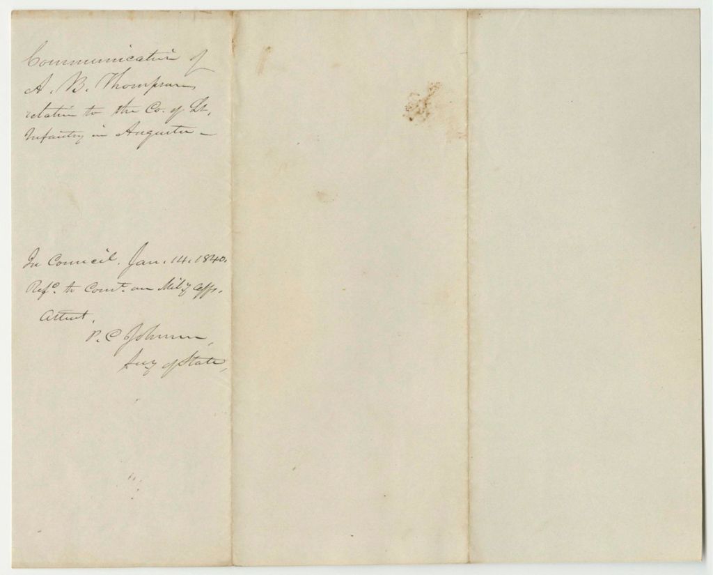 Miniature of Communication from A.B. Thompson, Relative to the Company of Light Infantry in Augusta