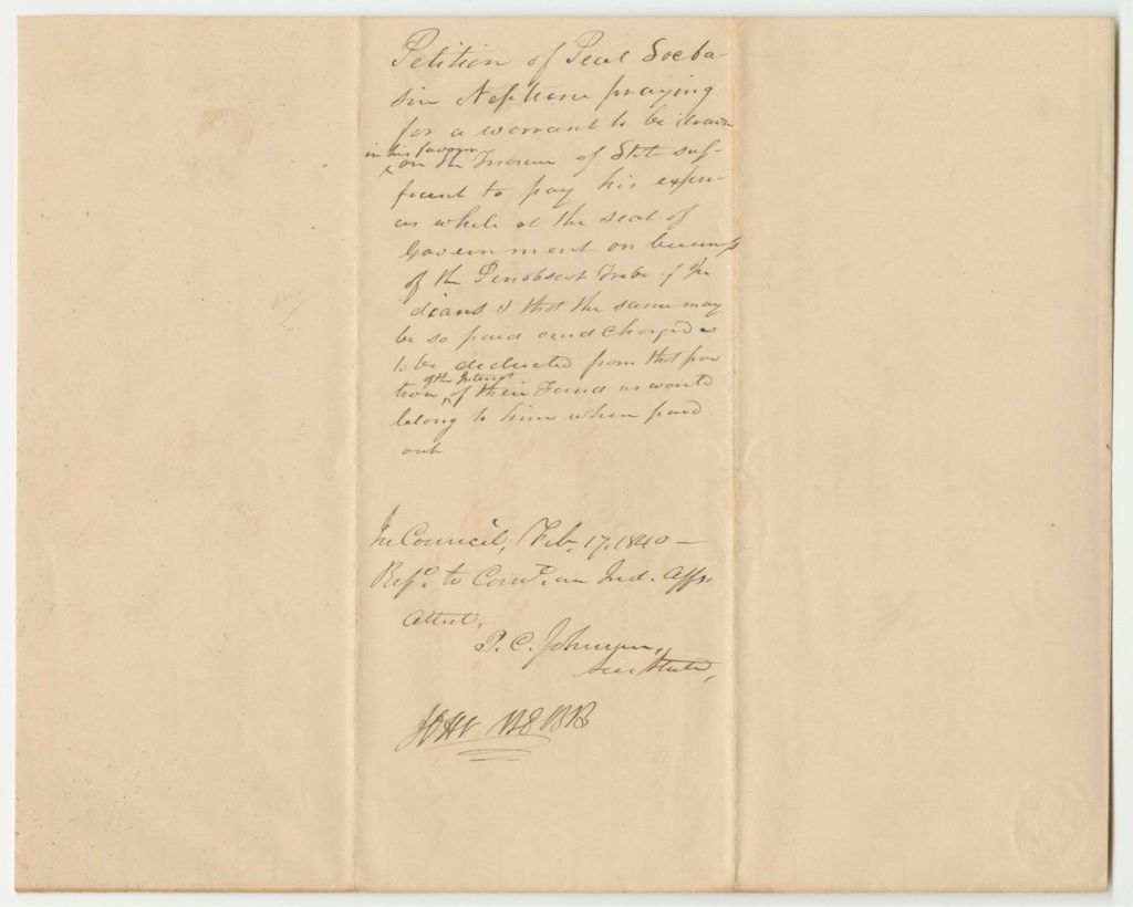 Miniature of Petition of Peol Sockbasin Neptune for Expenses in Attending the Legislature