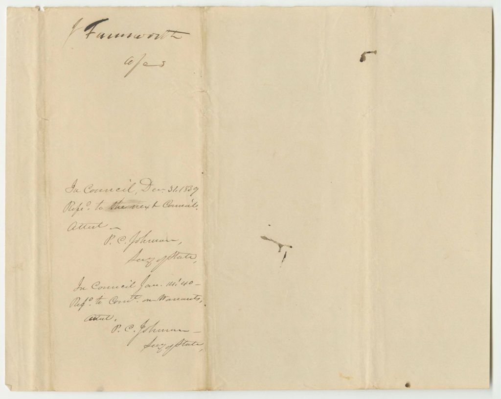 Miniature of Account of Jonas Farnsworth, Agent of the Passamaquoddy Indians, for 1838