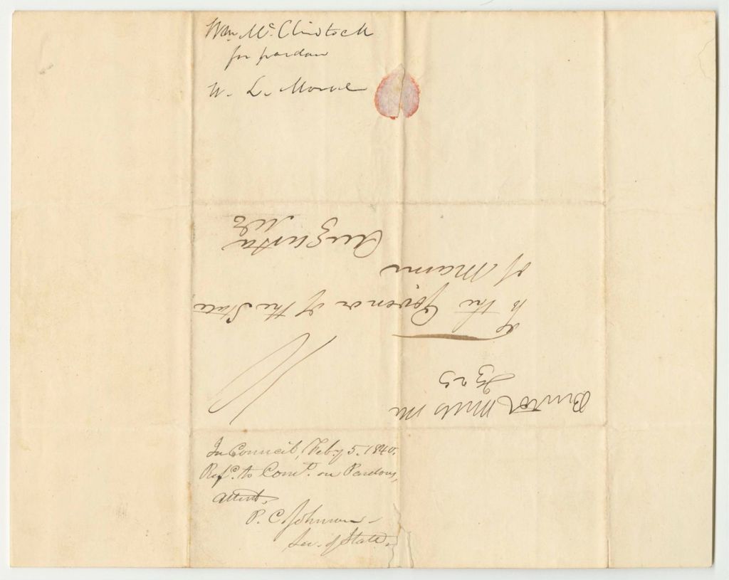 Miniature of Letter from William McClintock, Relating to the Petitions for the Pardon of David L. Morse
