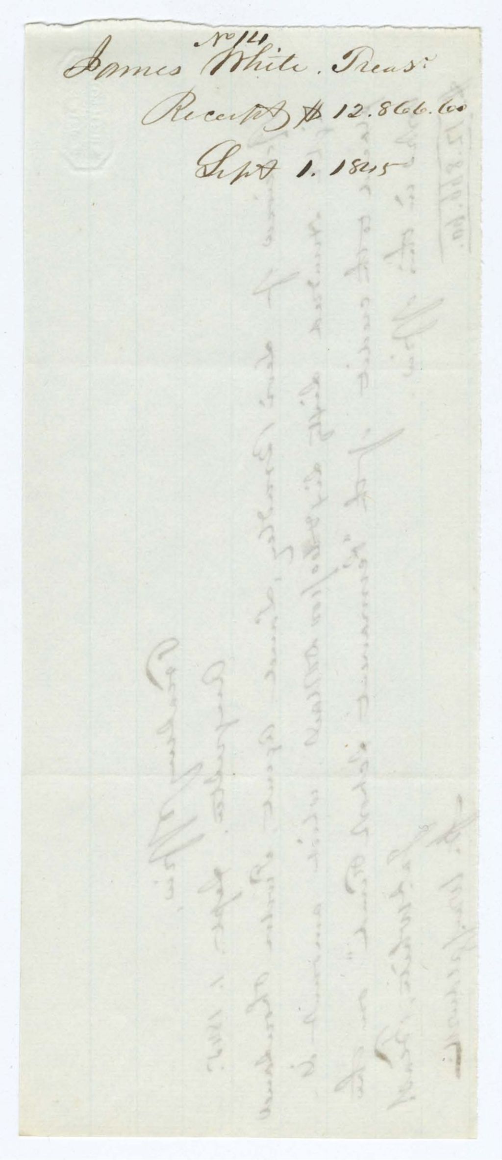 Miniature of Treasurer James White, Receipt 14