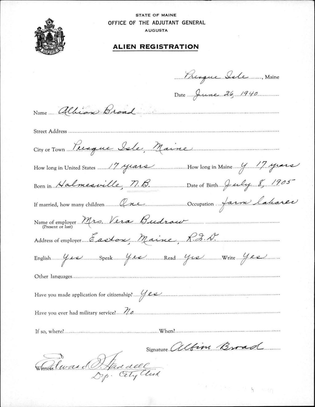 Miniature of Alien Registration- Broad, Albion (Presque Isle, Aroostook County)