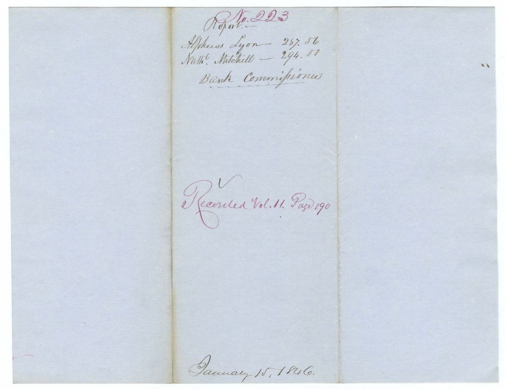 Miniature of Report 223: Report in favor of Alpheus Lyon and Nathaniel Mitchell, Bank Commissioners