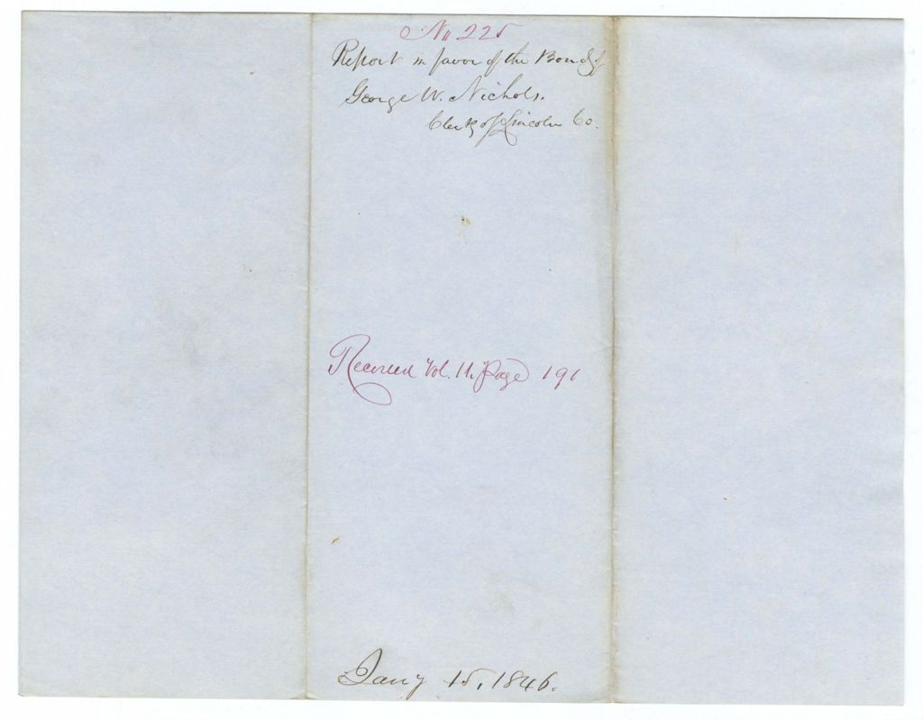 Miniature of Report 225: Report in favor of George W. Nichols, Clerk of Lincoln County Courts