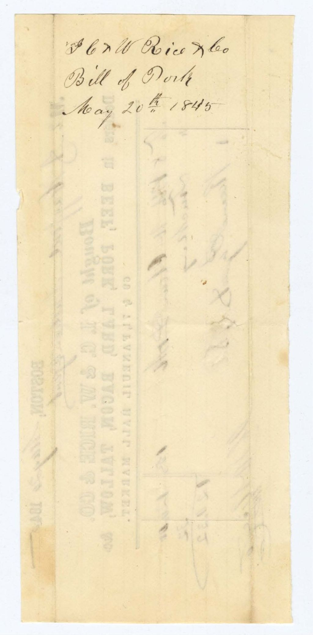 Miniature of Indian Fund (Page 13): H. and W. Rice and co, Bill of Pork