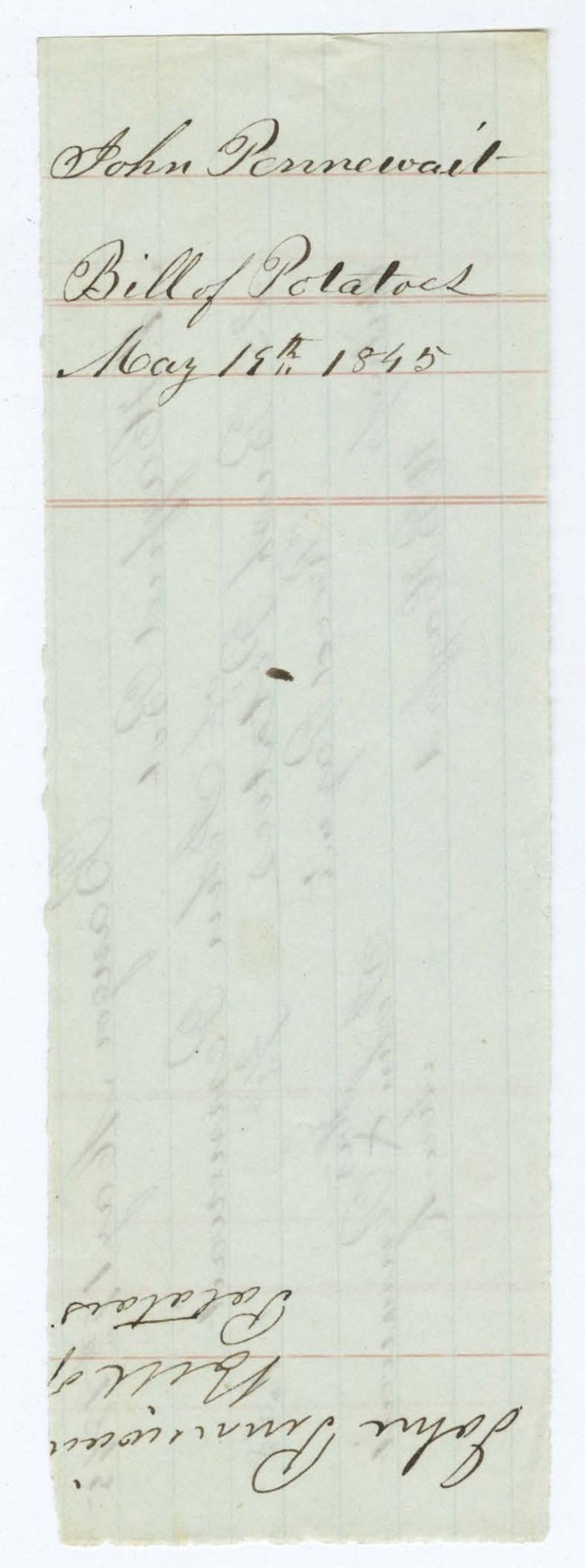 Miniature of Indian Fund (Page 12): John Pennewait, Bill of Potatoes