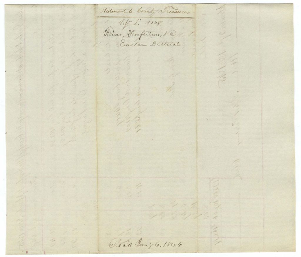 Miniature of Statement to County Treasurer: Fines, Forfeitures, and Bills of Cost at the Eastern District Court, September Term