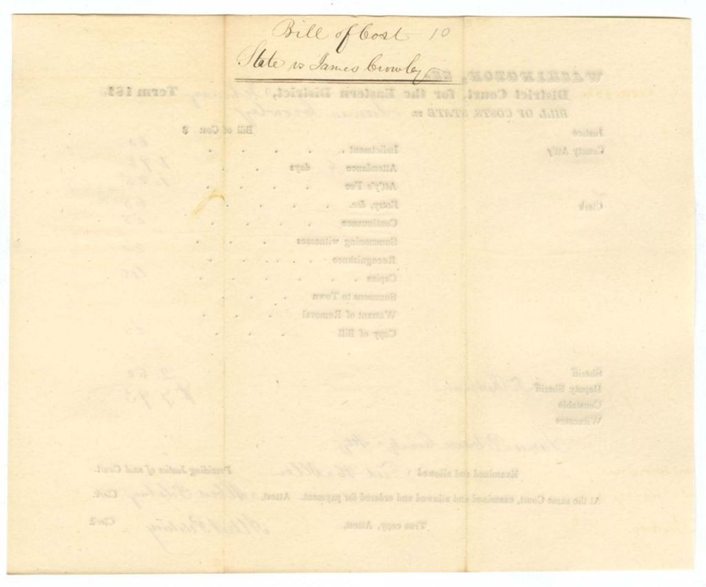 Miniature of February Term - Bill of Cost No. 10: State v. James Crowley