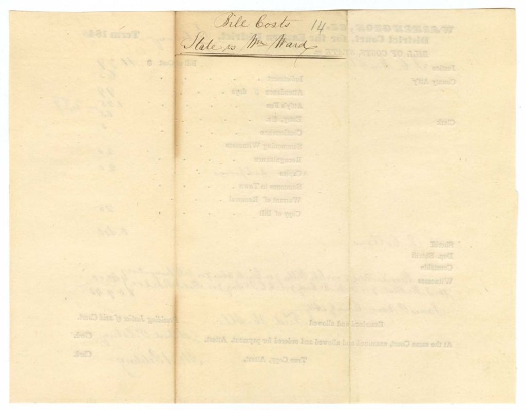 Miniature of February Term - Bill of Cost No. 14: State v. William Ward