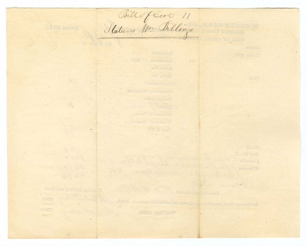 Miniature of September Term - Bill of Cost No. 11: State v. William Billings