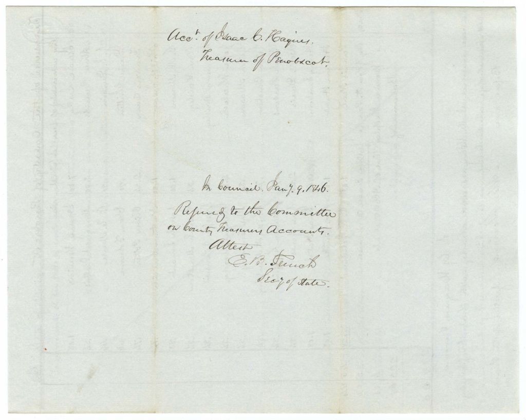 Miniature of Account of Isaac C. Haynes, Treasurer of Penobscot County
