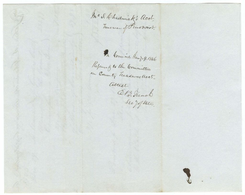 Miniature of Account of John S. Chadwick, Treasurer of Penobscot County
