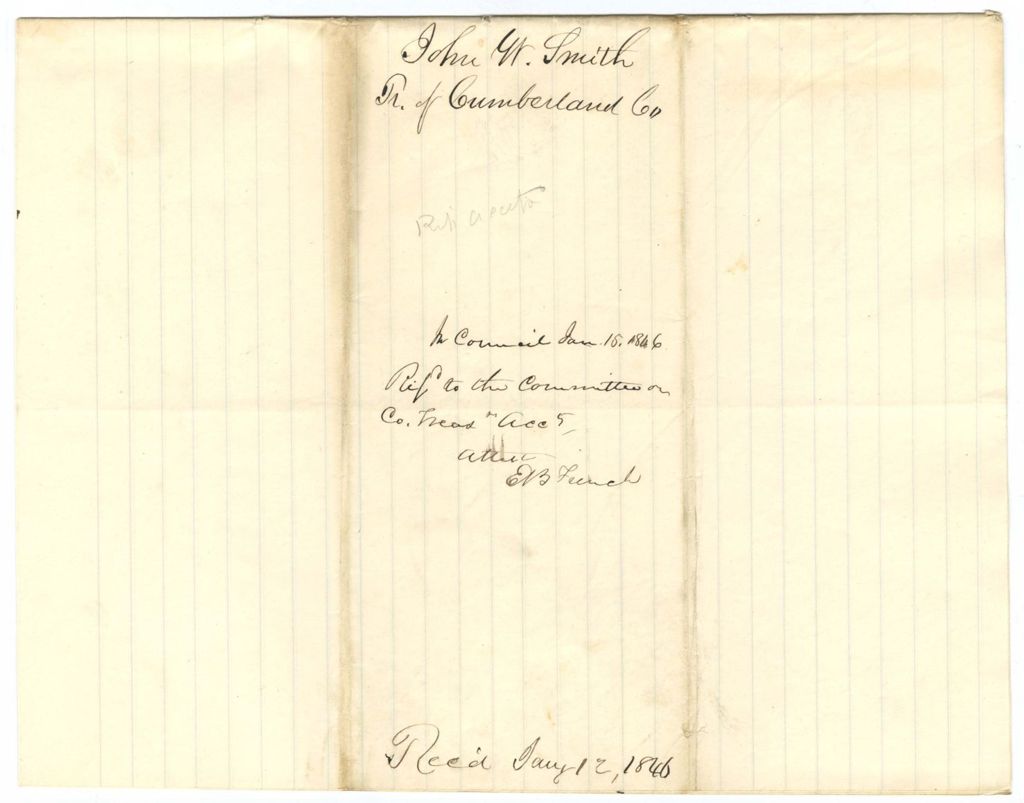 Miniature of Account of John W. Smith, Treasurer of Cumberland County