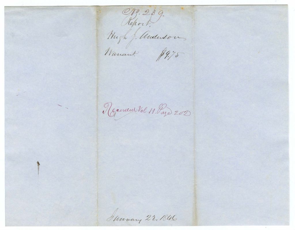 Miniature of Report 239: Report on the warrant in favor of Hugh F. Anderson for postage