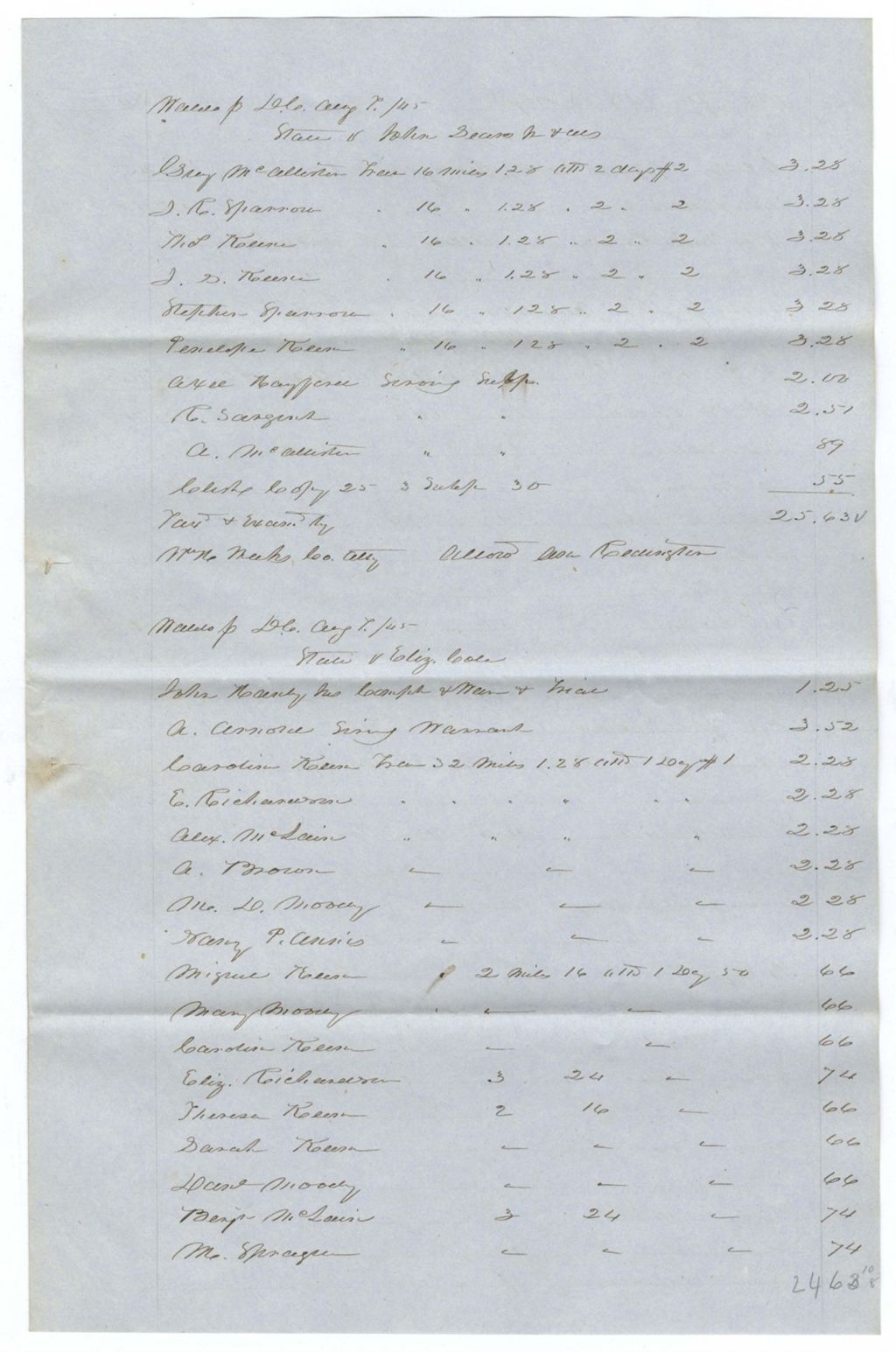 Miniature of Bills of Cost for the District Court, Waldo County, August Term
