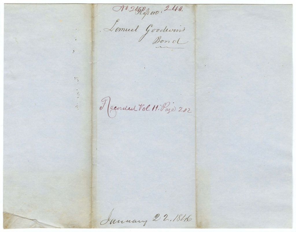 Miniature of Report 240: Report on the bond of Samuel Goodwin