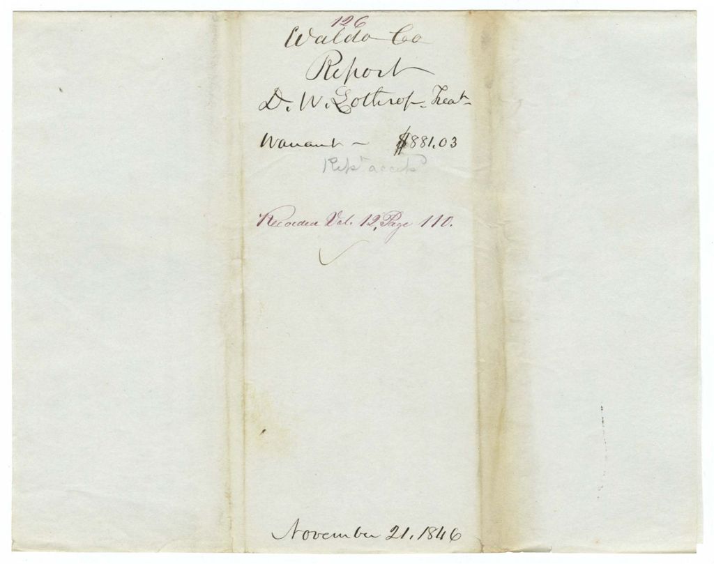 Miniature of Report 126: Report on the warrant in favor of D. W. Lothrop, Treasurer of Waldo County