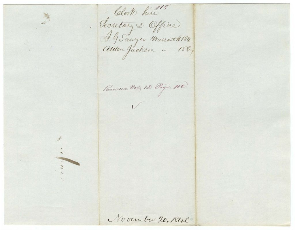 Miniature of Report 118: Report on the warrant in favor of J. G. Sawyer and Aldeu Jackson for clerk hire