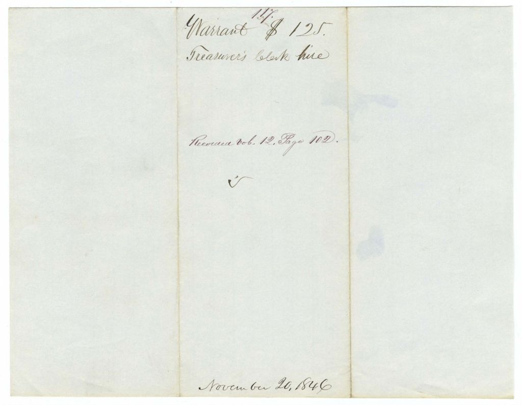 Miniature of Report 117: Report on the warrant in favor of James White for clerk hire