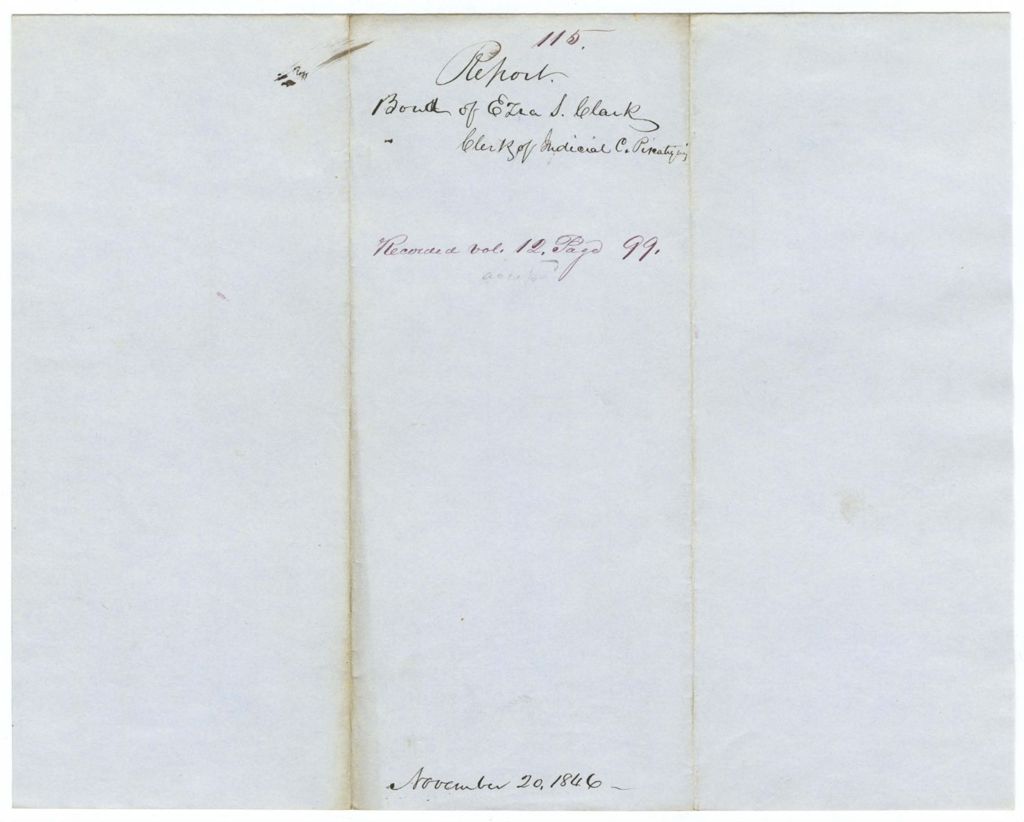 Miniature of Report 115: Report on the warrant in favor of Ezra S. Clark, Clerk of the Judicial Courts, Piscataquis County