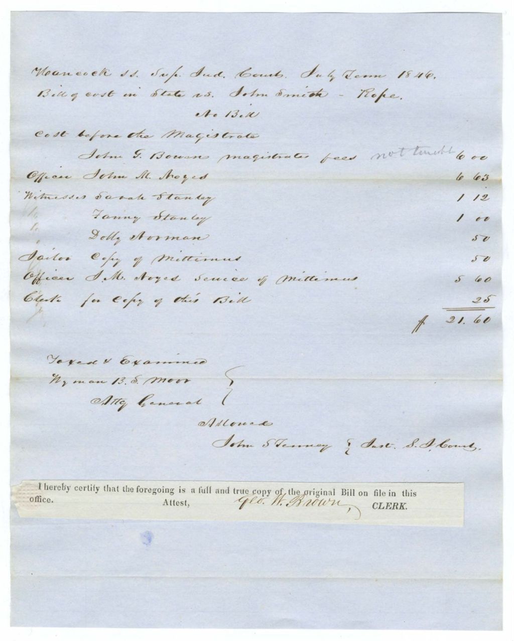 Miniature of Bill of Cost, State vs. John Smith