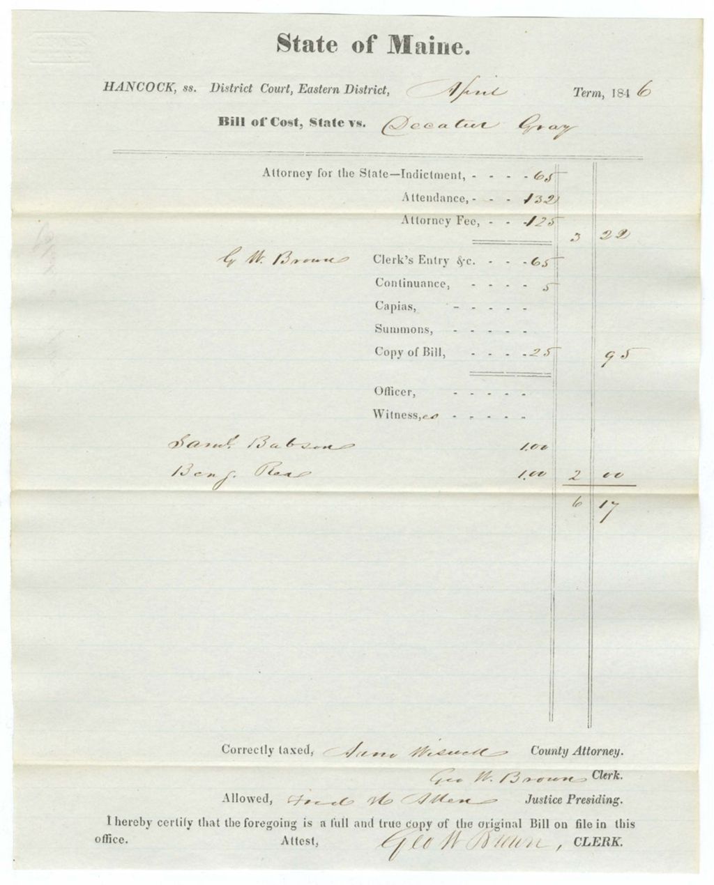 Miniature of Bill of Cost, State vs. Decator Gray
