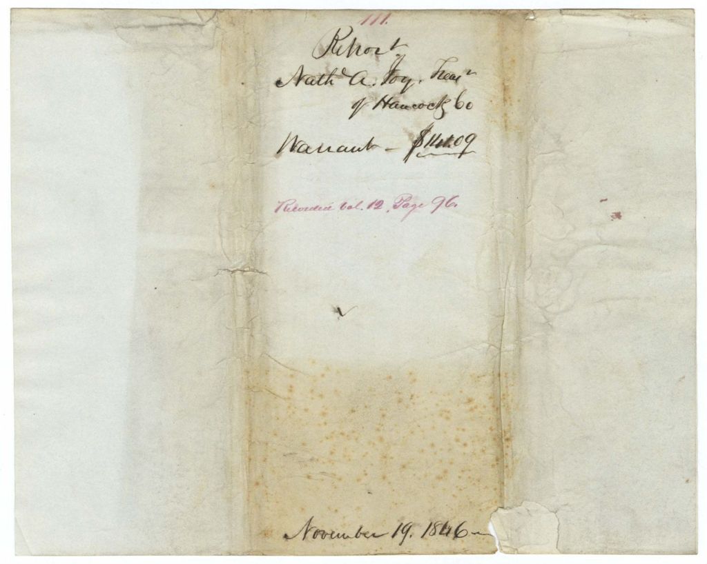 Miniature of Report 111: Report on the account of Nathaniel A. Joy, Treasurer of Hancock County