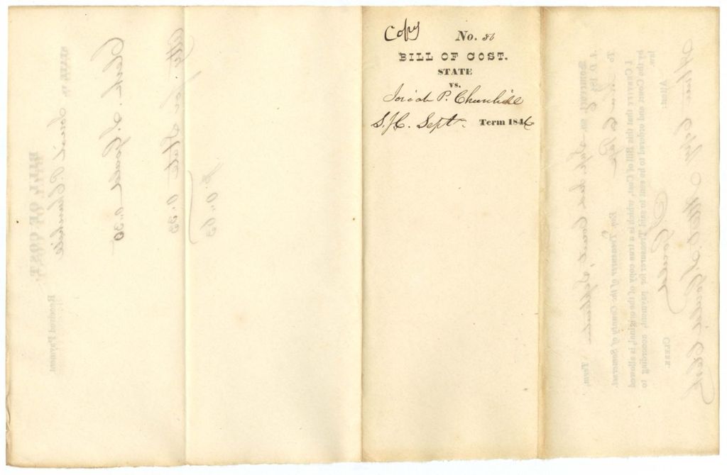 Miniature of Copy of Bill of Cost, State vs. Josiah P. Churchill
