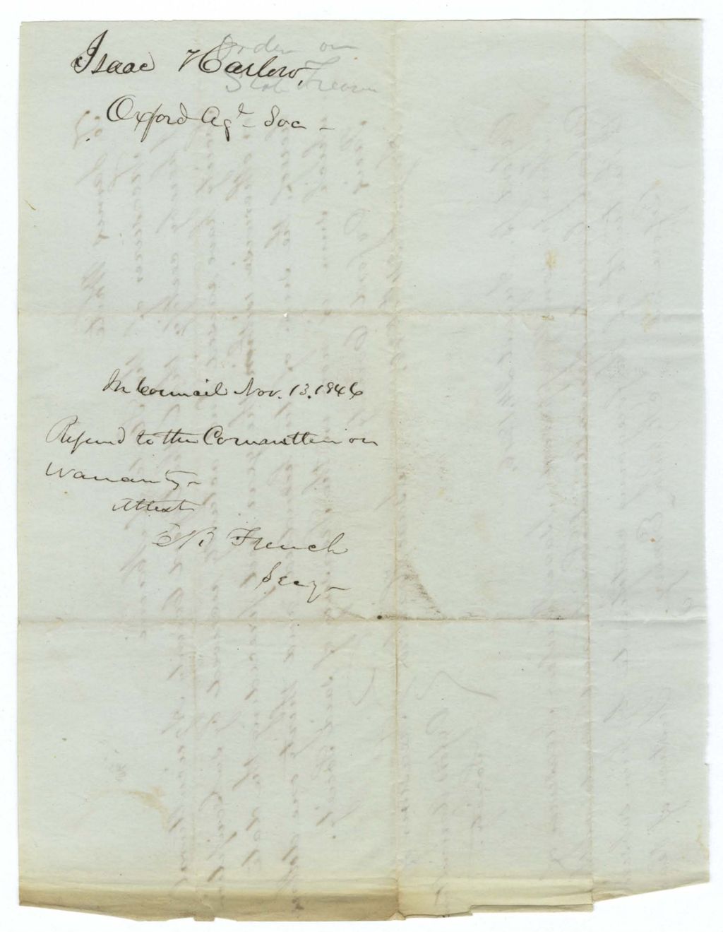 Miniature of Treasurer's Account, Oxford Agricultural Society