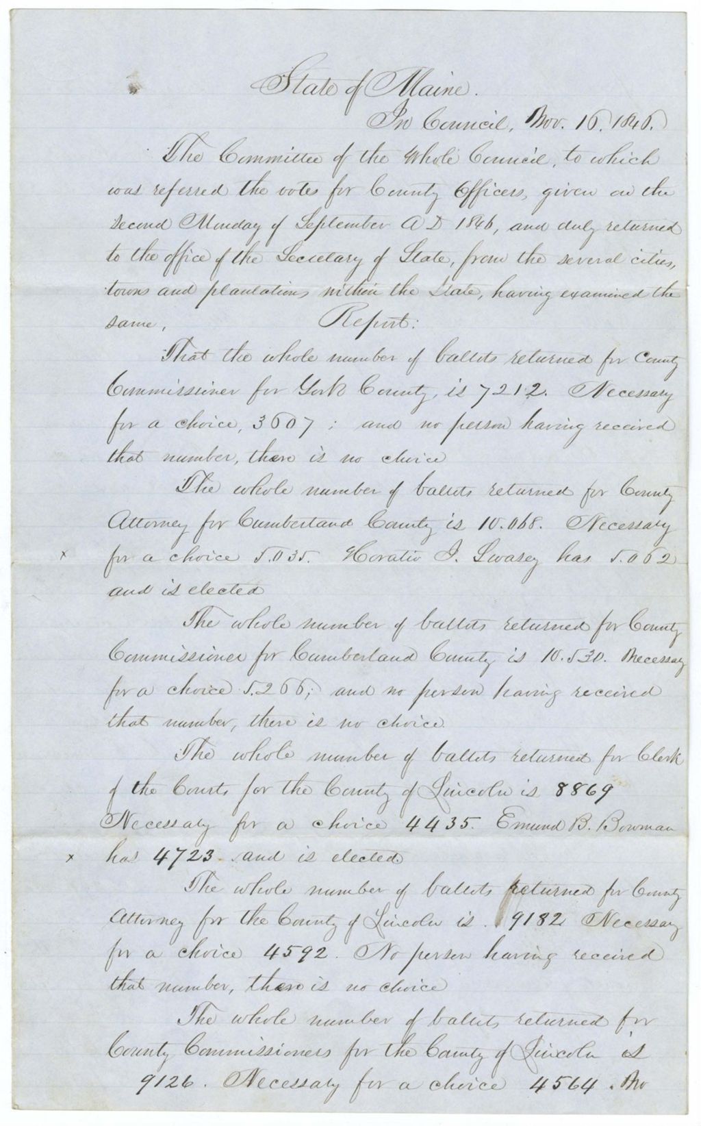 Miniature of Report on the return of votes for County Officers