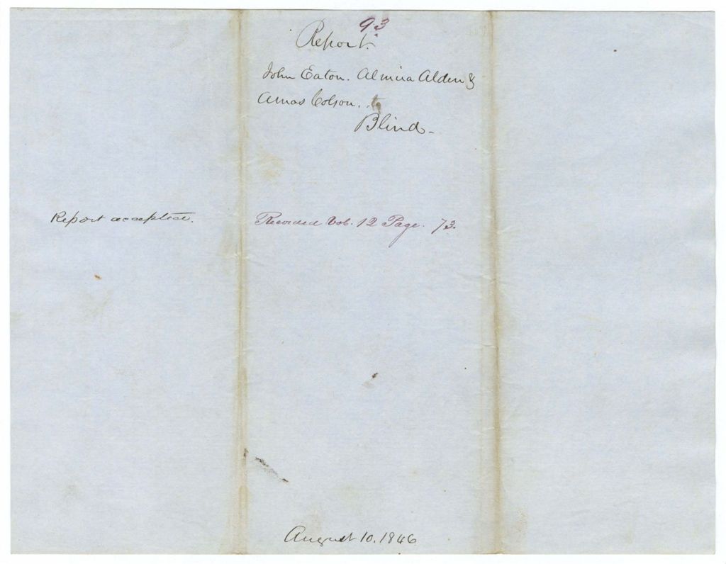 Miniature of Report 93: Report on the warrant in favor of John Eaton, Almira Alden, and Amos Colson