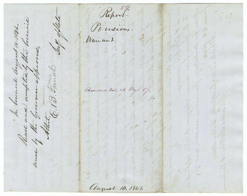 Miniature of Report 89: Report on the warrant for pensions