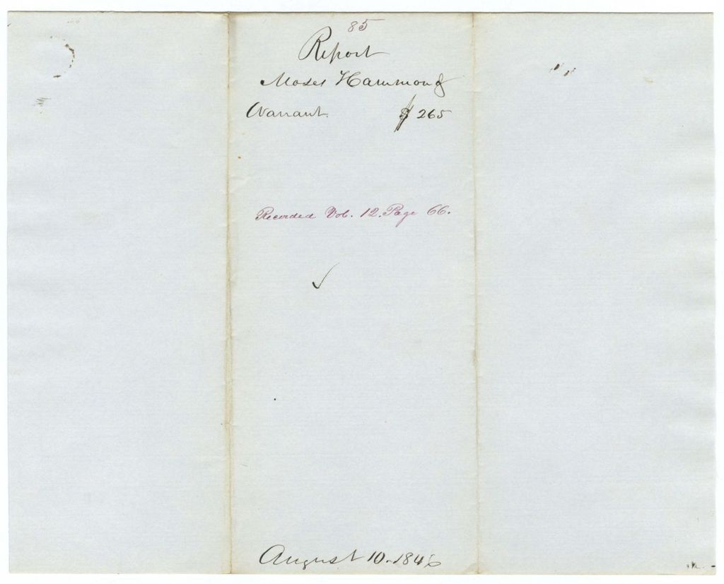 Miniature of Report 85: Report on the warrant in favor of Moses Hammond