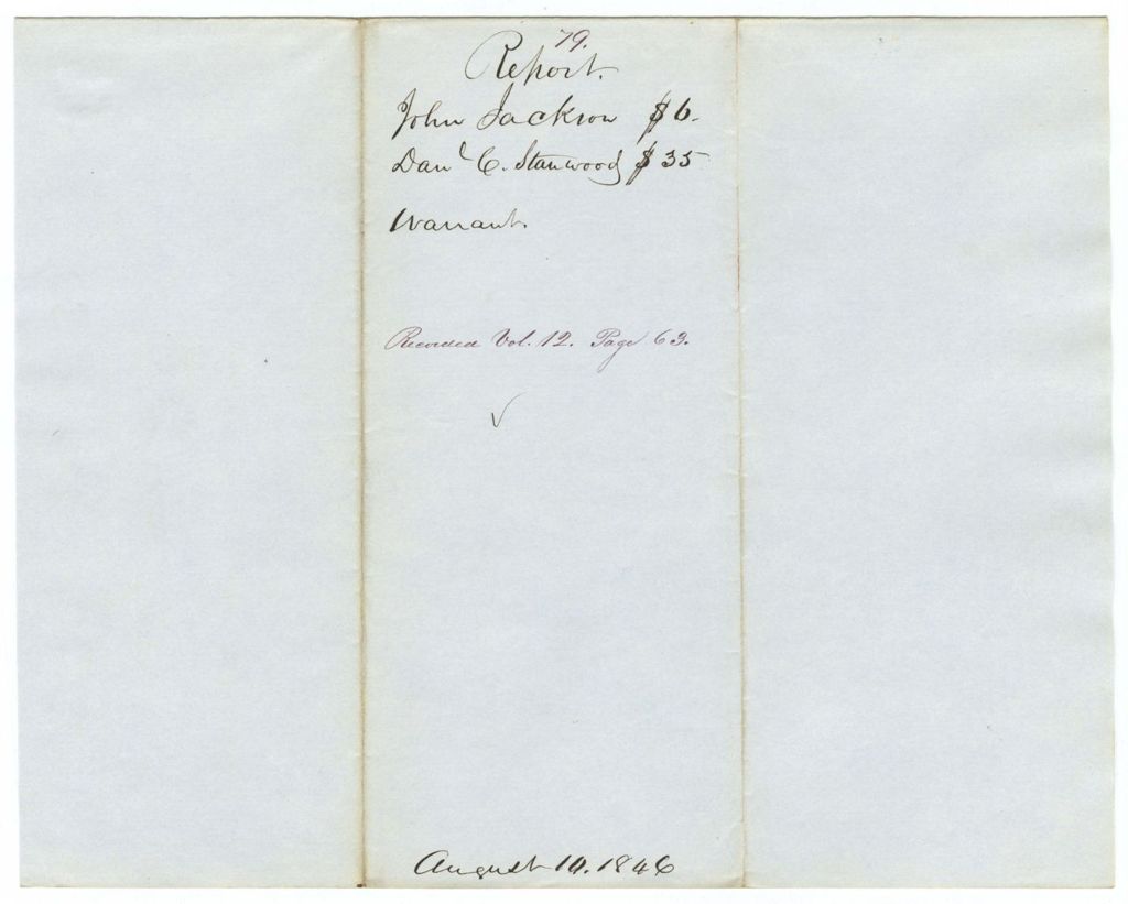 Miniature of Report 79: Report on the warrant in favor of John Jackson and Daniel C. Stanwood