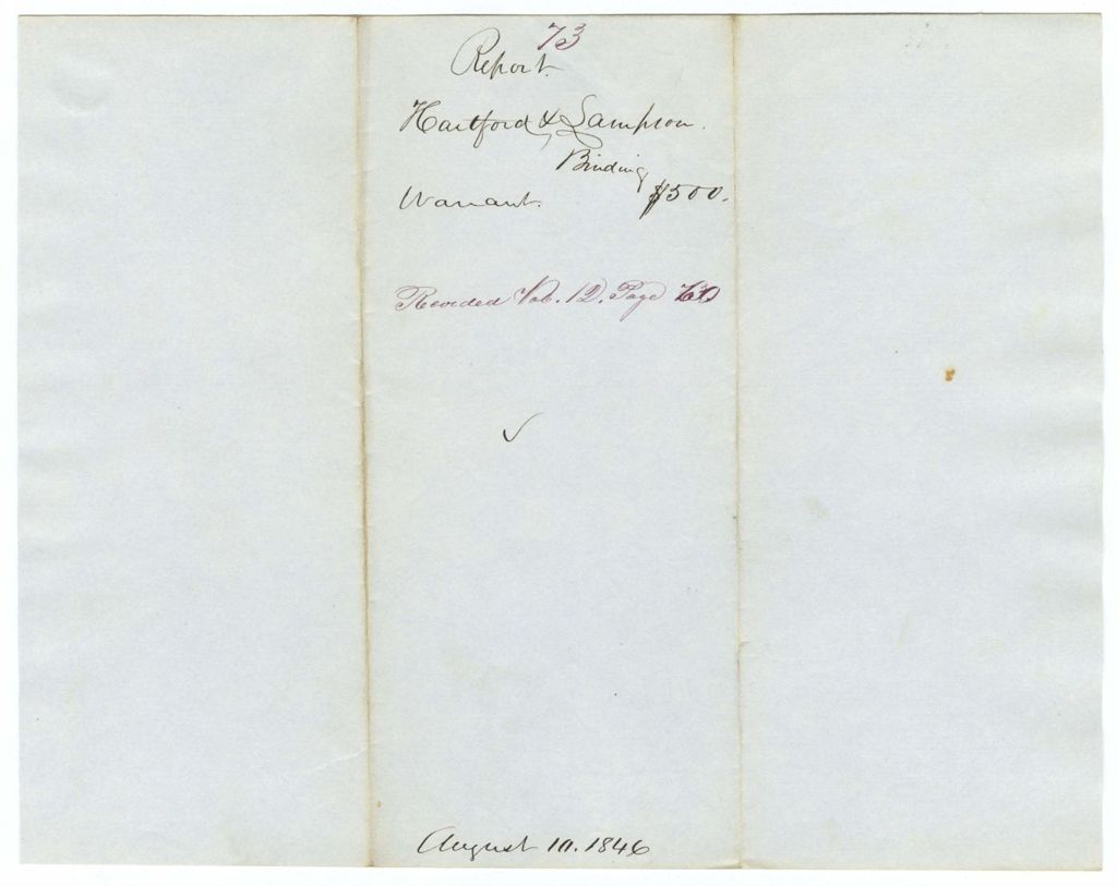 Miniature of Report 73: Report on the warrant in favor of Hayford and Sampson for binding