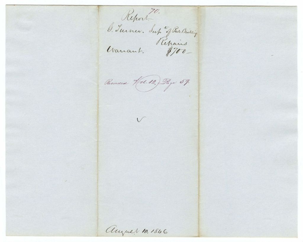 Miniature of Report 70: Report on the warrant in favor of Gilman Turner, Superintendent of Public Buildings, for repairs