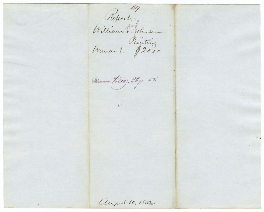 Miniature of Report 69: Report on the warrant in favor of William T. Johnson for printing