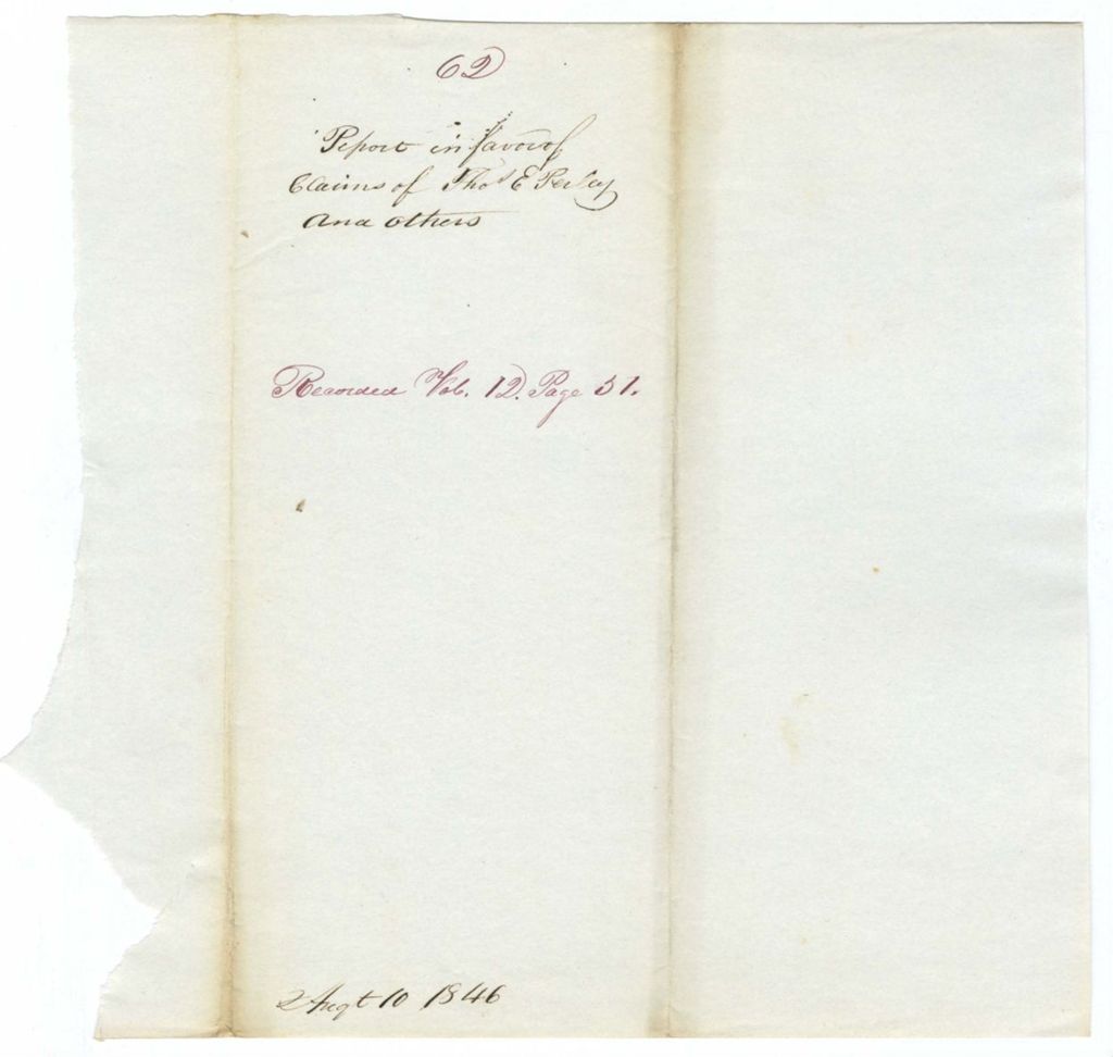 Miniature of Report 62: Report on the warrant in favor of the claims of [Theodore E. Perley?] and others