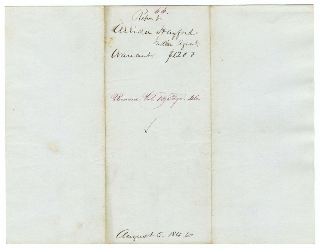 Miniature of Report 55: Report on the warrant in favor of Arvida Hayford, Indian Agent, in support of the poor of the Penobscot Tribe