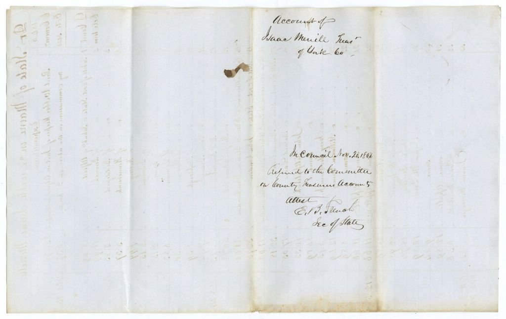Miniature of Account of Isaac Merrill, Treasurer of York County