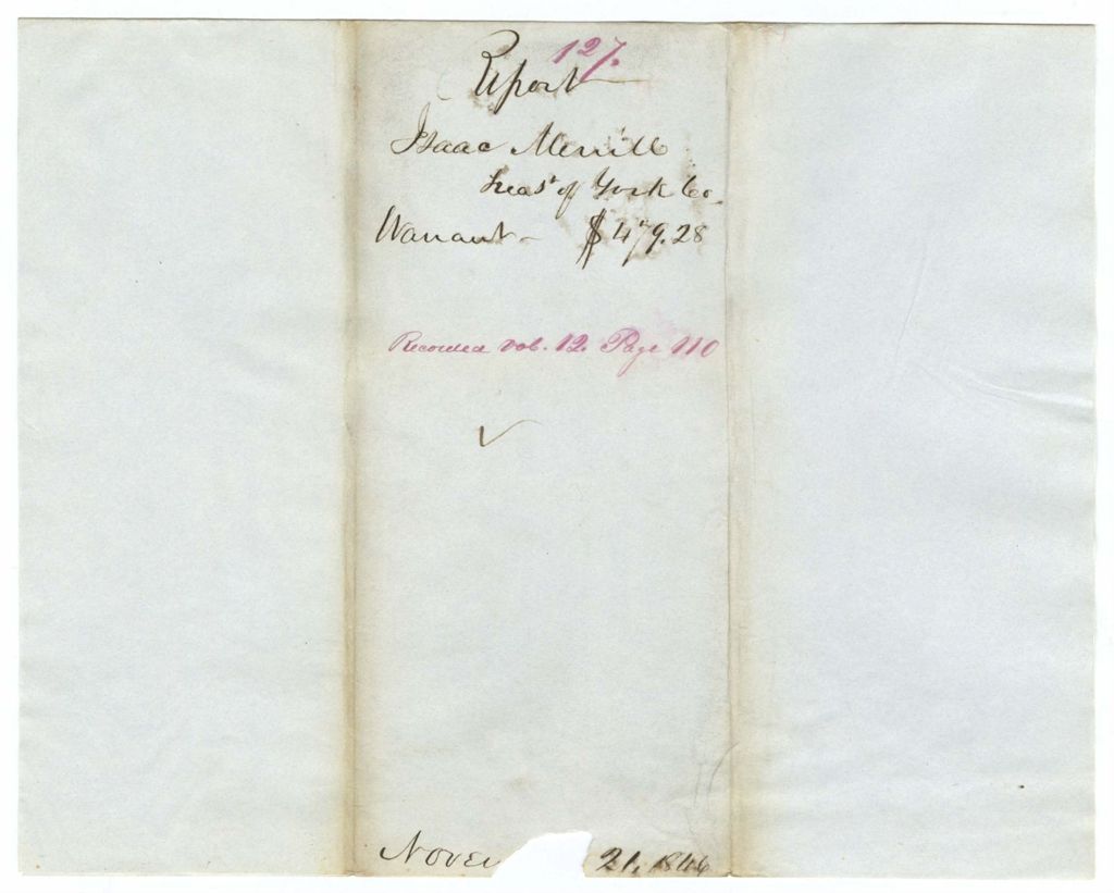 Miniature of Report 127: Report on the account of Isaac Merrill, Treasurer of York County