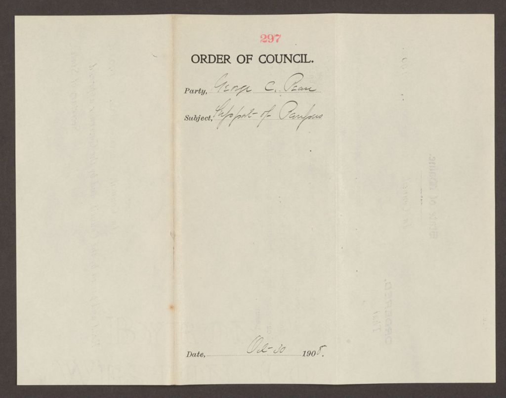 Miniature of Order 297 for George C. Pease for support of paupers
