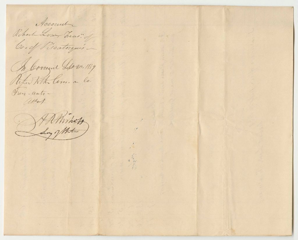 Miniature of Account of Robert Low, Treasurer of the Piscataquis County