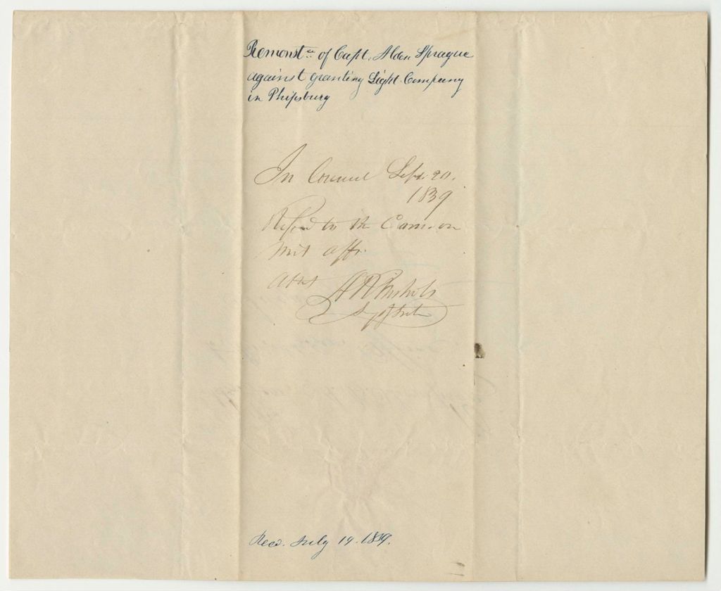 Miniature of Remonstrance of Capt. Alden Sprague Against Granting a Company of Light Infantry in Georgetown