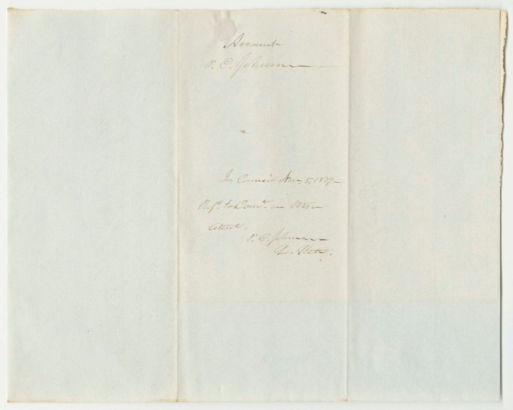 Miniature of Account of P.C. Johnson, for Folding and Transporting Proclamations of Thanksgiving