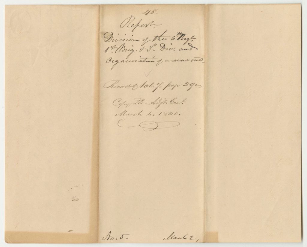 Miniature of Report 48: Report on the Division of the 6th Regiment, 1st Brigade, 3rd Division and the Organization of a New One