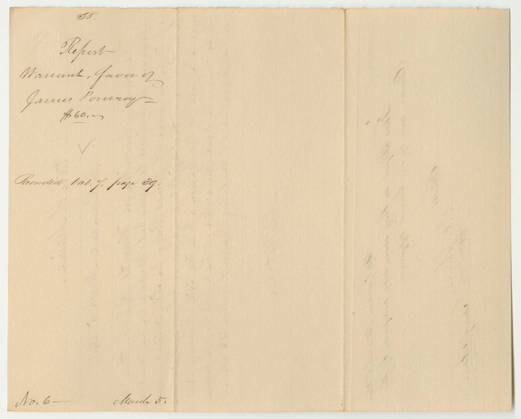 Miniature of Report 58: Warrant in Favor of James Pomroy for a Pension