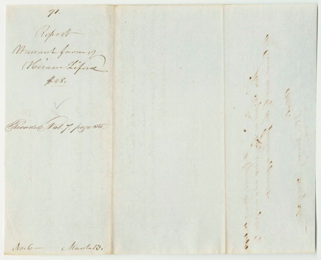 Miniature of Report 91: Warrant in Favor of Hiram Lyford for a Pension