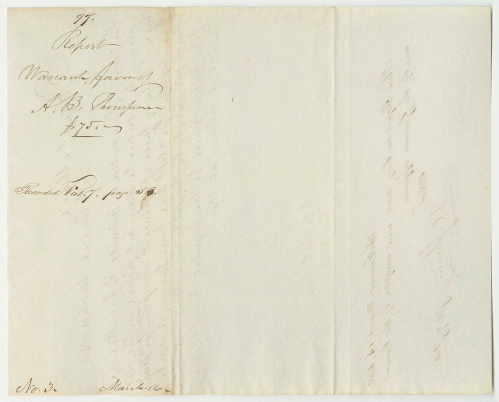 Miniature of Report 97: Warrant in Favor of Abner B. Thompson, Adjutant General, for Clerk Hire