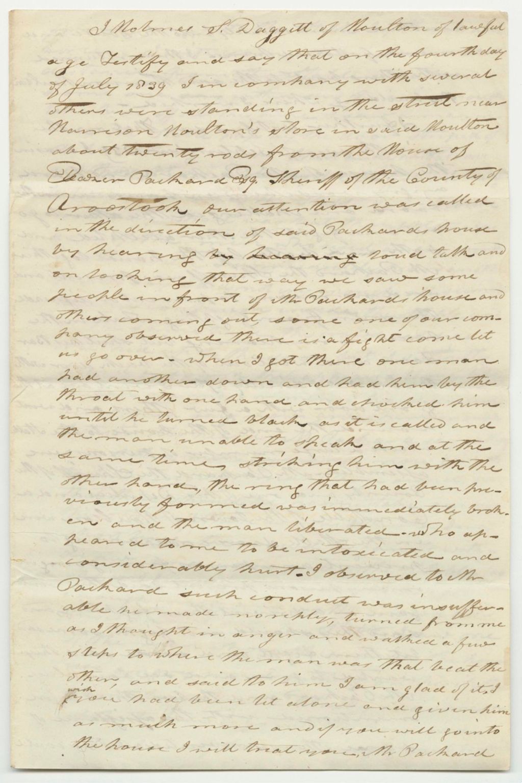 Miniature of Holmes S. Daggett's Affadavit on the Conduct of the Sheriff and Attorney for Aroostook County